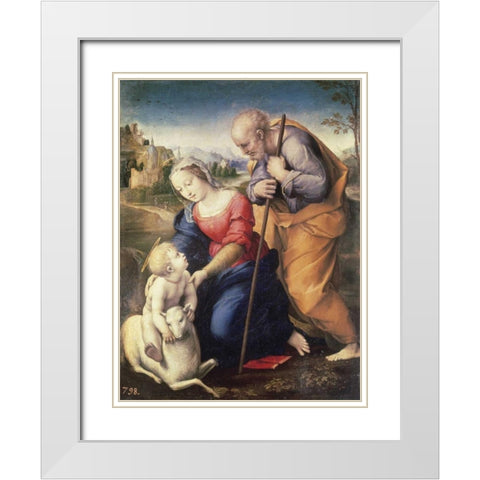 Holy Family With The Lamb White Modern Wood Framed Art Print with Double Matting by Raphael
