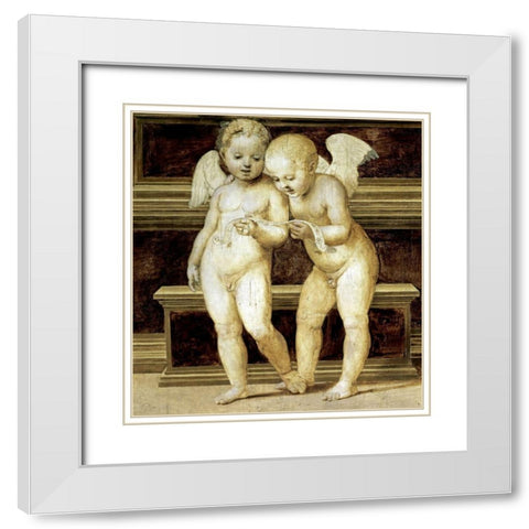 Madonna of The Canopy (Detail of Angels) White Modern Wood Framed Art Print with Double Matting by Raphael