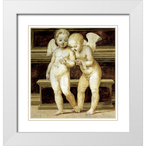 Madonna of The Canopy (Detail of Angels) White Modern Wood Framed Art Print with Double Matting by Raphael