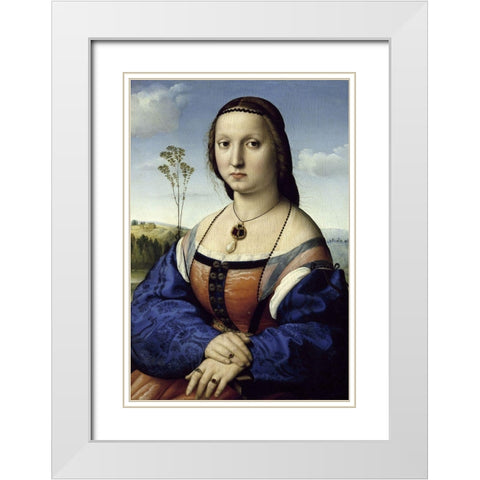 Portrait of Maddalena Strozzi Doni White Modern Wood Framed Art Print with Double Matting by Raphael