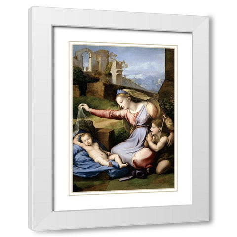 Virgin With The Veil White Modern Wood Framed Art Print with Double Matting by Raphael