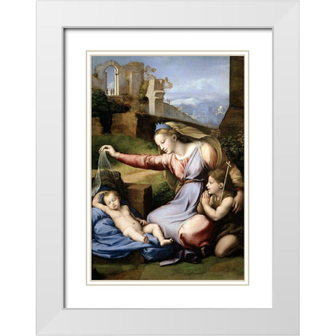 Virgin With The Veil White Modern Wood Framed Art Print with Double Matting by Raphael