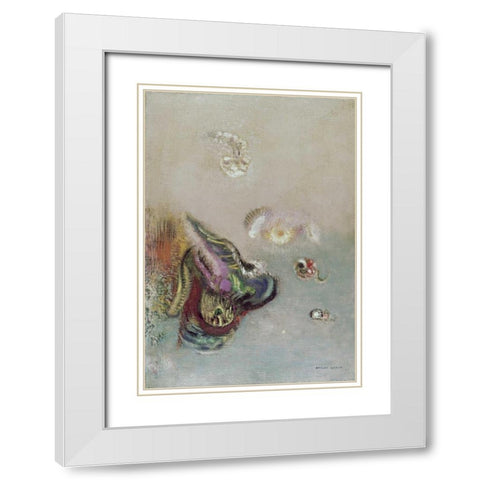 Abstract Scene White Modern Wood Framed Art Print with Double Matting by Redon, Odilion