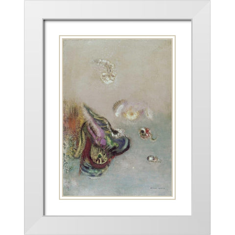 Abstract Scene White Modern Wood Framed Art Print with Double Matting by Redon, Odilion