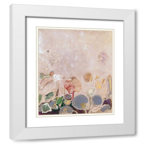 Flower Field White Modern Wood Framed Art Print with Double Matting by Redon, Odilion
