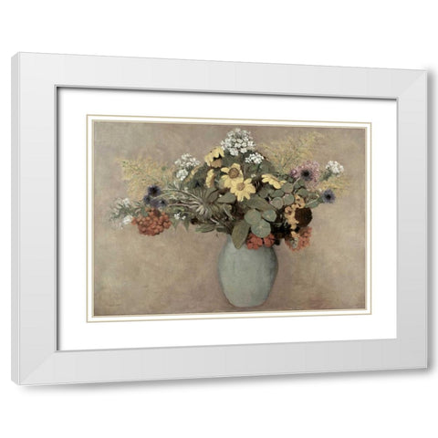 Flower Still Life #2 White Modern Wood Framed Art Print with Double Matting by Redon, Odilion