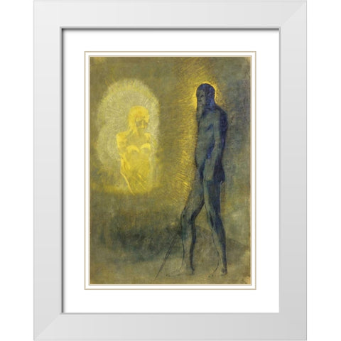 LApparition White Modern Wood Framed Art Print with Double Matting by Redon, Odilion