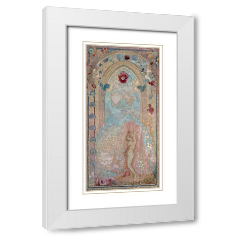Nude Woman Near Lake White Modern Wood Framed Art Print with Double Matting by Redon, Odilion