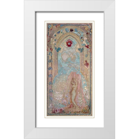 Nude Woman Near Lake White Modern Wood Framed Art Print with Double Matting by Redon, Odilion