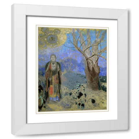 The Buddha White Modern Wood Framed Art Print with Double Matting by Redon, Odilion
