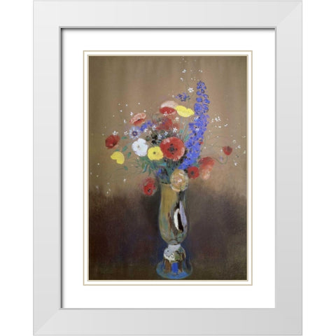 Vase of Flowers from a Field White Modern Wood Framed Art Print with Double Matting by Redon, Odilion