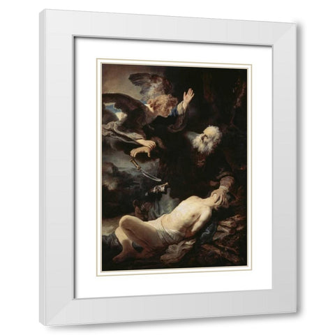 Abrahams Sacrifice White Modern Wood Framed Art Print with Double Matting by Van Rijn, Rembrandt