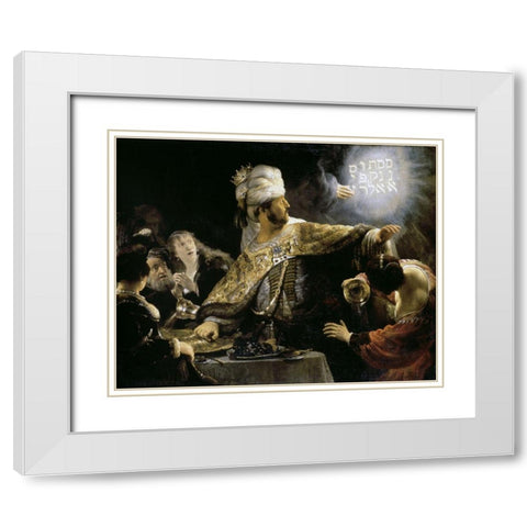 Belshazzars Feast White Modern Wood Framed Art Print with Double Matting by Rembrandt Van Rijn,