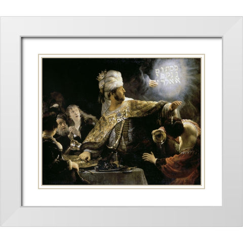 Belshazzars Feast White Modern Wood Framed Art Print with Double Matting by Rembrandt Van Rijn,