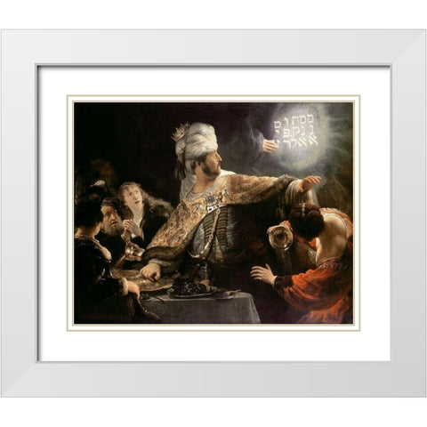 Belshazzars Feast White Modern Wood Framed Art Print with Double Matting by Rembrandt Van Rijn,