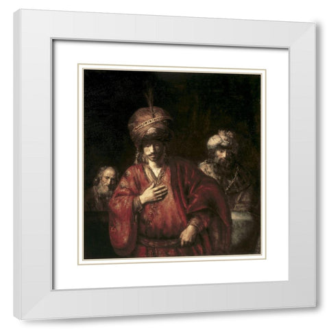 David and Uriah White Modern Wood Framed Art Print with Double Matting by Rembrandt Van Rijn,