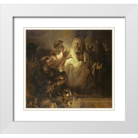 Denial of St Peter White Modern Wood Framed Art Print with Double Matting by Rembrandt Van Rijn,