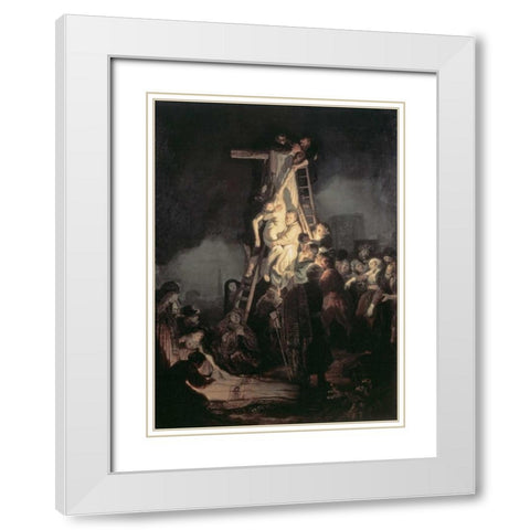 Descent From The Cross White Modern Wood Framed Art Print with Double Matting by Van Rijn, Rembrandt