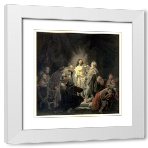 Disbelief of Apostle Thomas White Modern Wood Framed Art Print with Double Matting by Van Rijn, Rembrandt