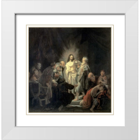 Disbelief of Apostle Thomas White Modern Wood Framed Art Print with Double Matting by Van Rijn, Rembrandt
