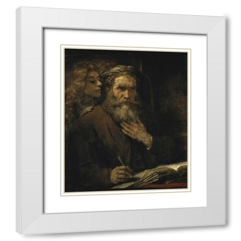 Saint Matthew and The Angel White Modern Wood Framed Art Print with Double Matting by Van Rijn, Rembrandt