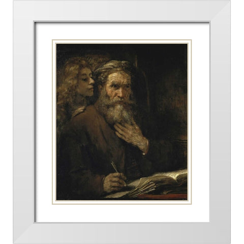 Saint Matthew and The Angel White Modern Wood Framed Art Print with Double Matting by Van Rijn, Rembrandt