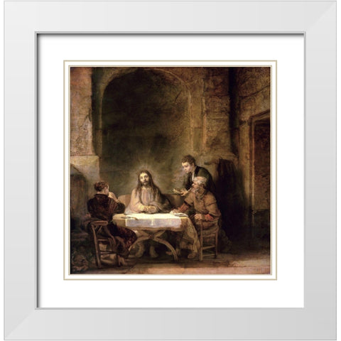 Supper at Emmaus White Modern Wood Framed Art Print with Double Matting by Rembrandt Van Rijn,