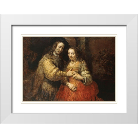 The Jewish Bride White Modern Wood Framed Art Print with Double Matting by Rembrandt Van Rijn,