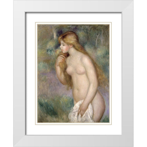 Baigneuse Debout White Modern Wood Framed Art Print with Double Matting by Renoir, Pierre-Auguste