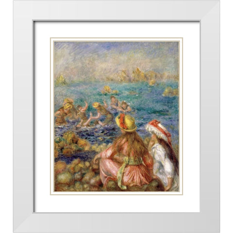 Bathers White Modern Wood Framed Art Print with Double Matting by Renoir, Pierre-Auguste