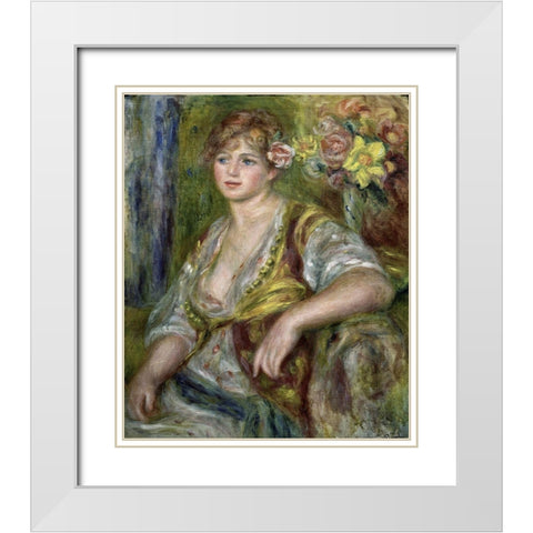 Blonde in Pink White Modern Wood Framed Art Print with Double Matting by Renoir, Pierre-Auguste
