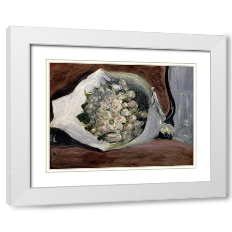 Bouquet in a Chair White Modern Wood Framed Art Print with Double Matting by Renoir, Pierre-Auguste