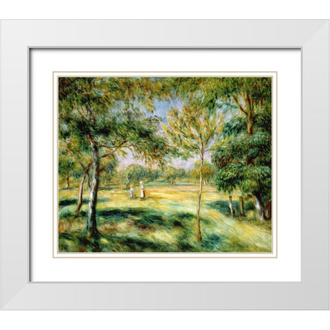 Clairiere White Modern Wood Framed Art Print with Double Matting by Renoir, Pierre-Auguste