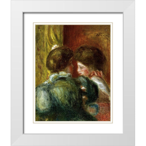 Deux Tetes de Femmes, or La Loge White Modern Wood Framed Art Print with Double Matting by Renoir, Pierre-Auguste