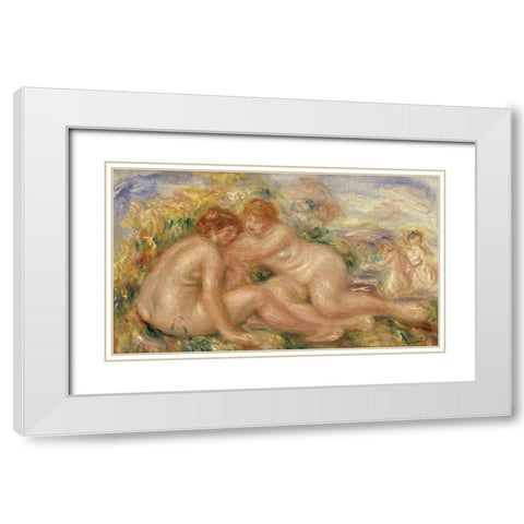 Four Bathers White Modern Wood Framed Art Print with Double Matting by Renoir, Pierre-Auguste