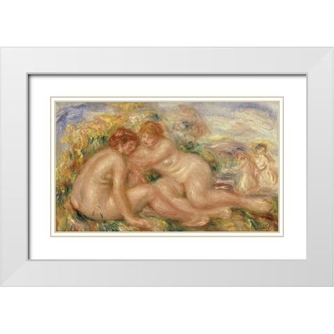 Four Bathers White Modern Wood Framed Art Print with Double Matting by Renoir, Pierre-Auguste