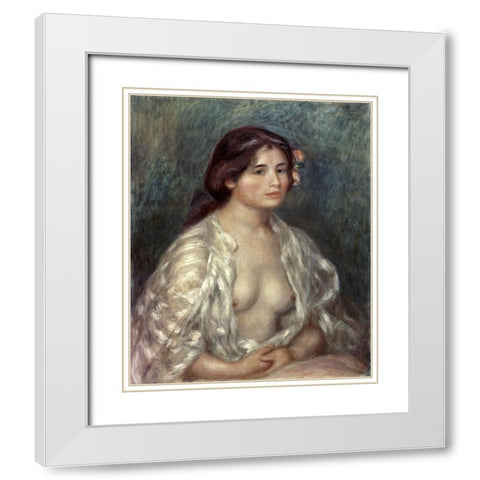 Gabrielle in an Open Blouse White Modern Wood Framed Art Print with Double Matting by Renoir, Pierre-Auguste