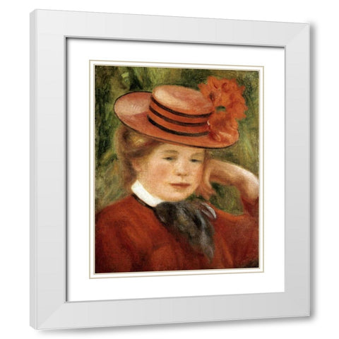 Girl with a Red Hat White Modern Wood Framed Art Print with Double Matting by Renoir, Pierre-Auguste