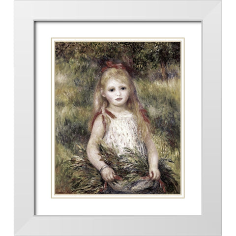 Girl with a Sheaf of Corn White Modern Wood Framed Art Print with Double Matting by Renoir, Pierre-Auguste