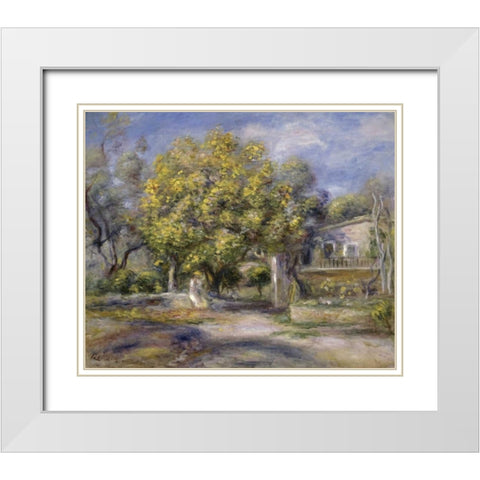 Houses at Cagnes White Modern Wood Framed Art Print with Double Matting by Renoir, Pierre-Auguste