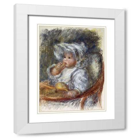 Jean Renoir in a Chair - The Child with a Biscuit White Modern Wood Framed Art Print with Double Matting by Renoir, Pierre-Auguste