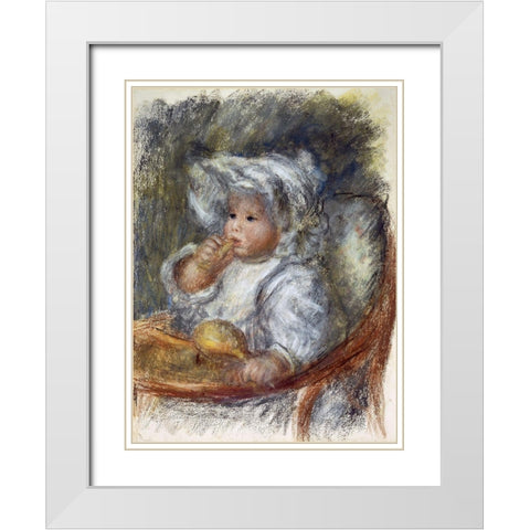 Jean Renoir in a Chair - The Child with a Biscuit White Modern Wood Framed Art Print with Double Matting by Renoir, Pierre-Auguste