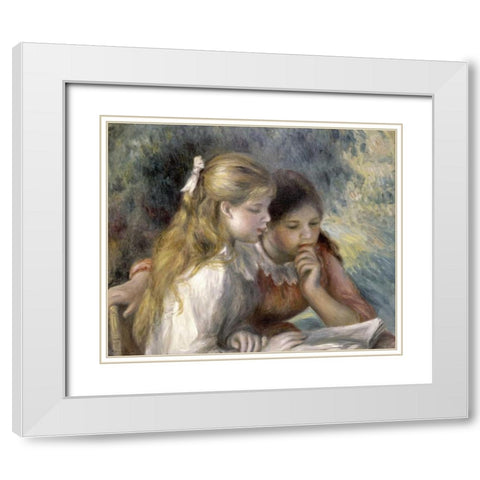 La Lecture White Modern Wood Framed Art Print with Double Matting by Renoir, Pierre-Auguste