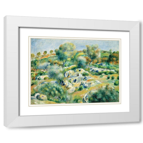 Landscape of Bretagne, Trees and Rocks White Modern Wood Framed Art Print with Double Matting by Renoir, Pierre-Auguste
