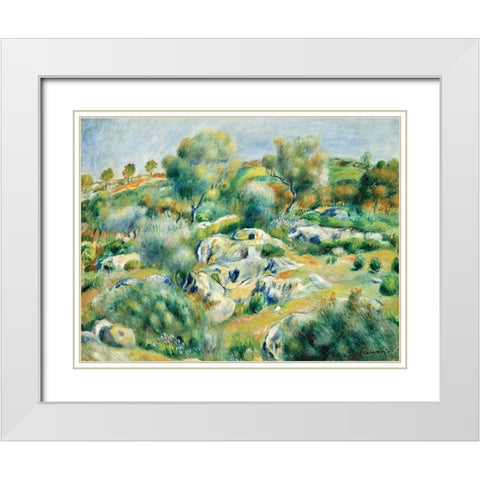 Landscape of Bretagne, Trees and Rocks White Modern Wood Framed Art Print with Double Matting by Renoir, Pierre-Auguste