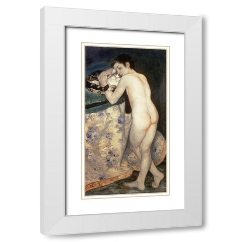 Le Jeune Garcon au Chat White Modern Wood Framed Art Print with Double Matting by Renoir, Pierre-Auguste