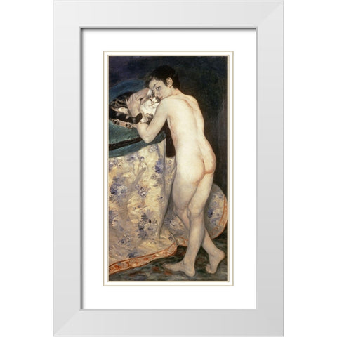 Le Jeune Garcon au Chat White Modern Wood Framed Art Print with Double Matting by Renoir, Pierre-Auguste
