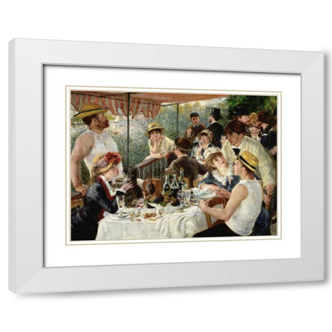 Luncheon of the Boating Party White Modern Wood Framed Art Print with Double Matting by Renoir, Pierre-Auguste