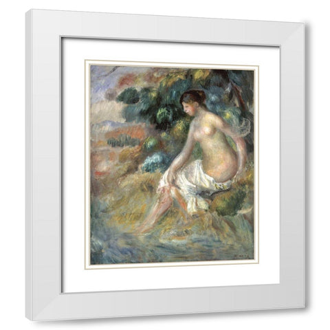 Nu Dans La Verdure White Modern Wood Framed Art Print with Double Matting by Renoir, Pierre-Auguste