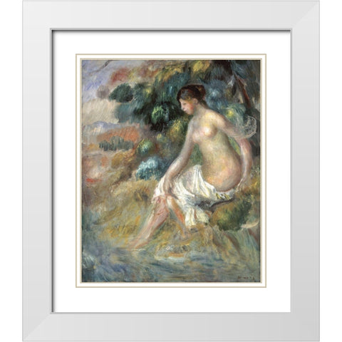 Nu Dans La Verdure White Modern Wood Framed Art Print with Double Matting by Renoir, Pierre-Auguste